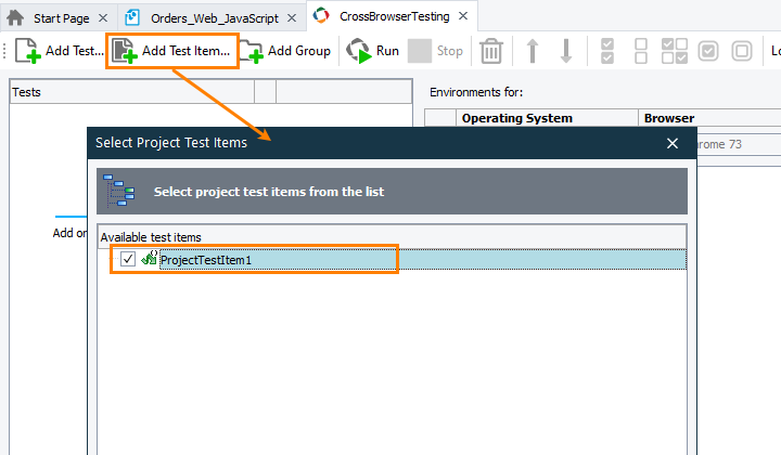 Integration with CrossBrowserTesting.com: Assigning test items to the environment list