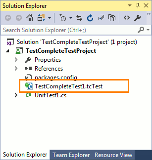TestComplete integration with Visual Studio: TestComplete Test item in Solution Explorer