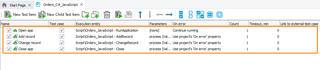 TestComplete integration with Visual Studio: Test items in a TestComplete project