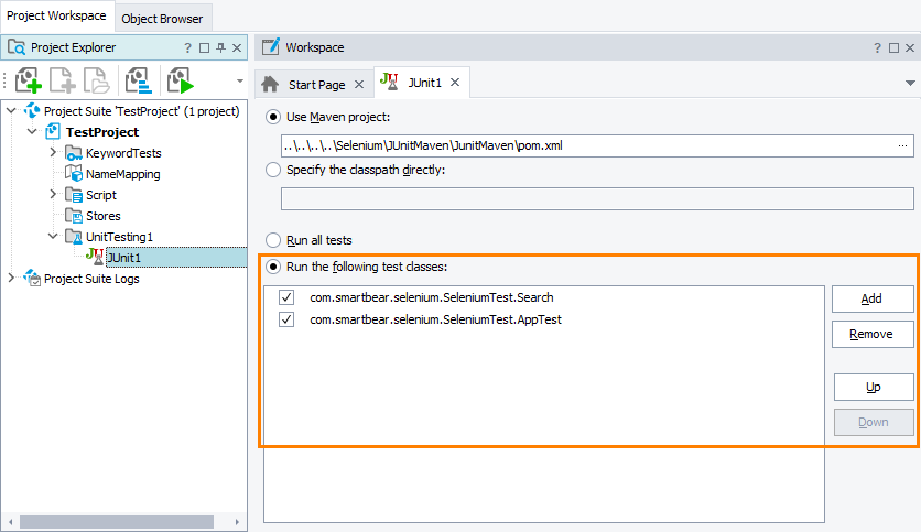 Selenium test classes to run