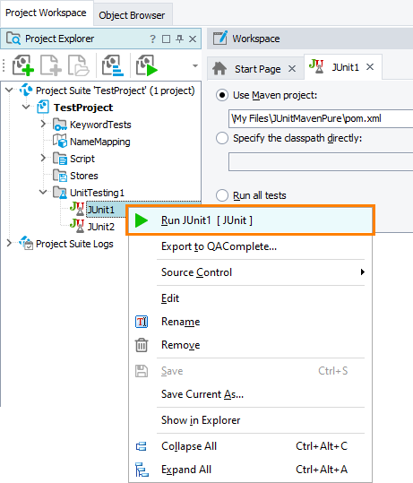 Running Unit Tests From TestComplete UI