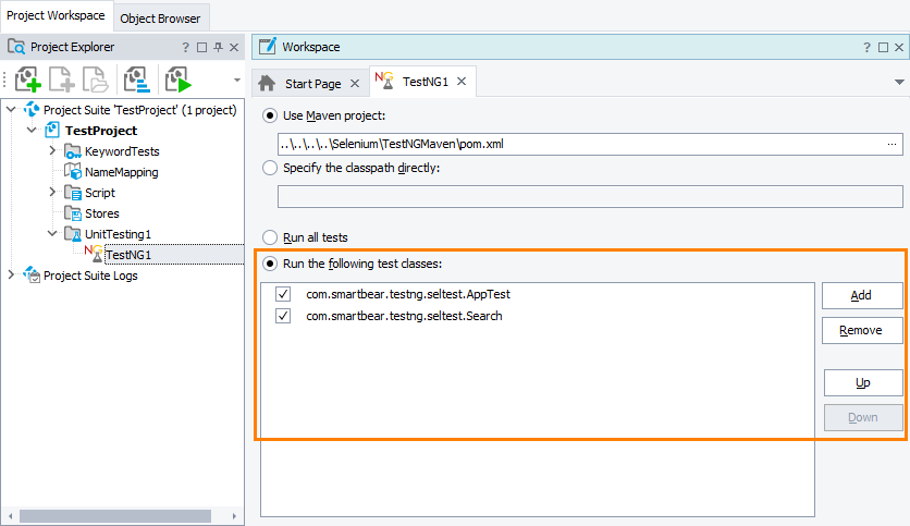 Selenium test classes to run