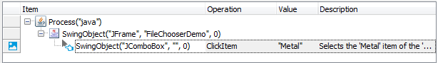 A keyword test operation over a Java object that is not in Name Mapping