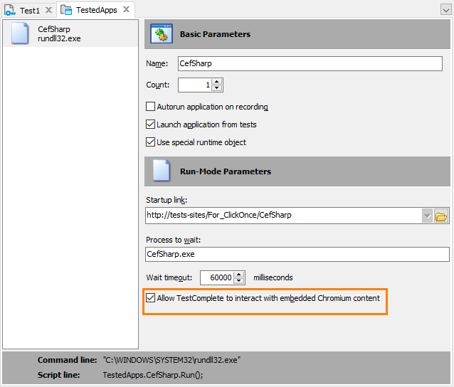 A CEF-based application launched by the ClickOnce technology in the TestedApps editor