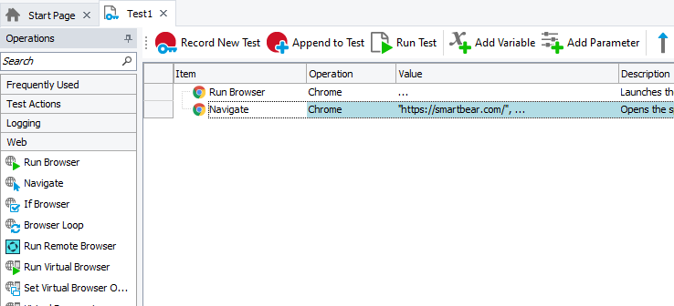 Navigating to web pages from keyword test