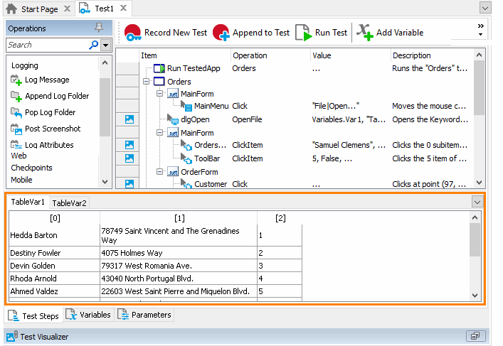 Table Variable Tabs