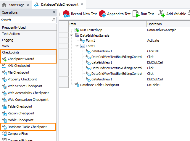 Database Table Checkpoint: Adding database table checkpoints to keyword tests