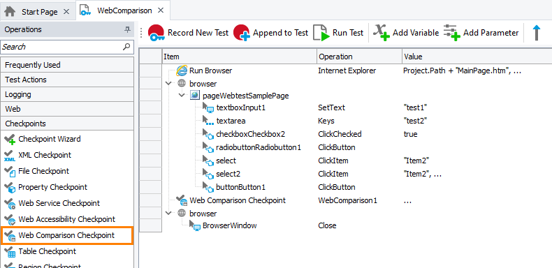 Web Comparison Checkpoint: Adding Web Сomparison Checkpoints to Keyword Tests