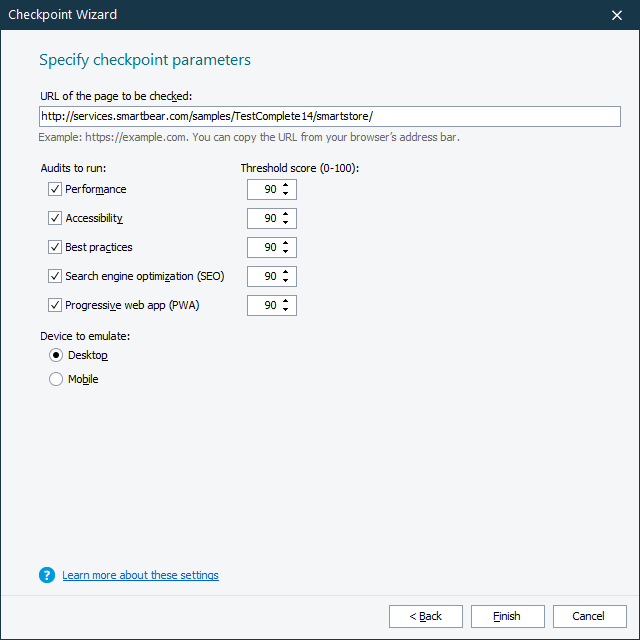 Web Audits Checkpoints: Specifying Audits