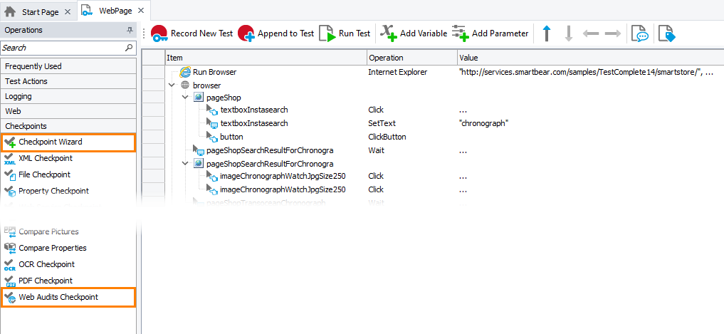 Web Audits Checkpoint: Adding Web Audits checkpoints to keyword tests