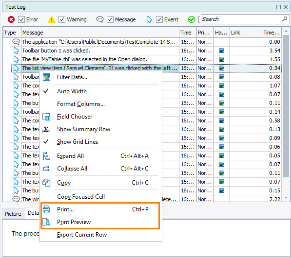 Printing logs