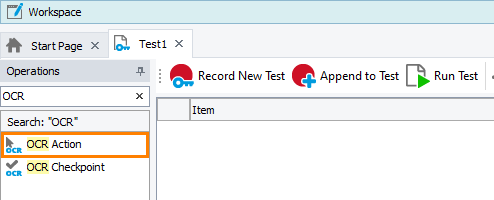OCR Tutorial: Add an OCR Action operation to your test