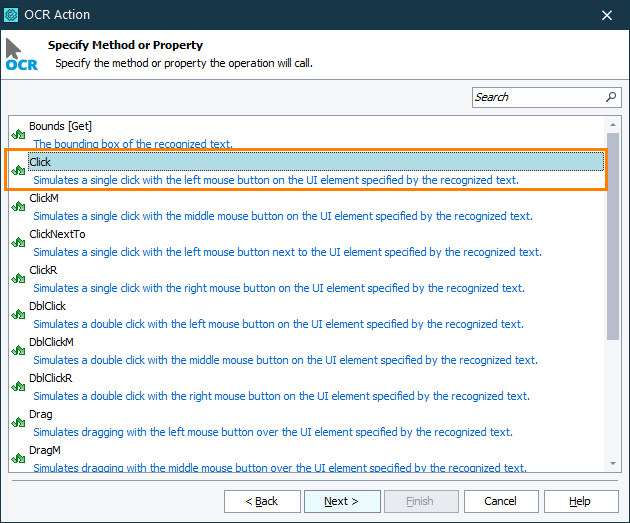 OCR Tutorial: Select a user action