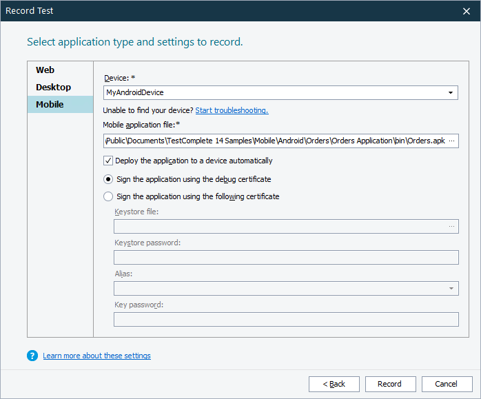 Getting Started with TestComplete: Select your tested application