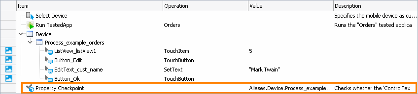 Getting Started With TestComplete (Android): Property checkpoint