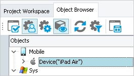 iOS device object in the Object Browser