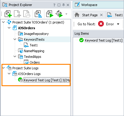 Getting Started With TestComplete (iOS): Logs In Project Explorer