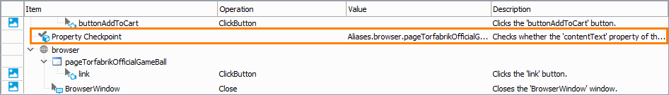 Getting Started with TestComplete (Web): The Property checkpoint