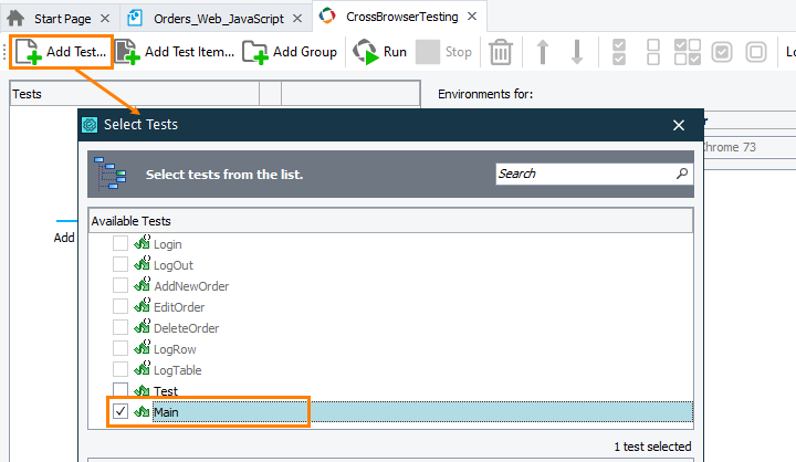 Integration with CrossBrowserTesting.com: Assiging the created master test to the environment list