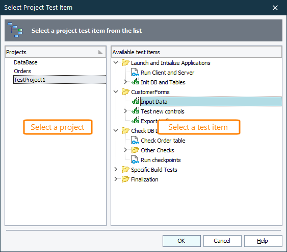 Integration with CrossBrowserTesting.com: Select Test Items dialog