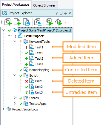 Status icons in Project Explorer