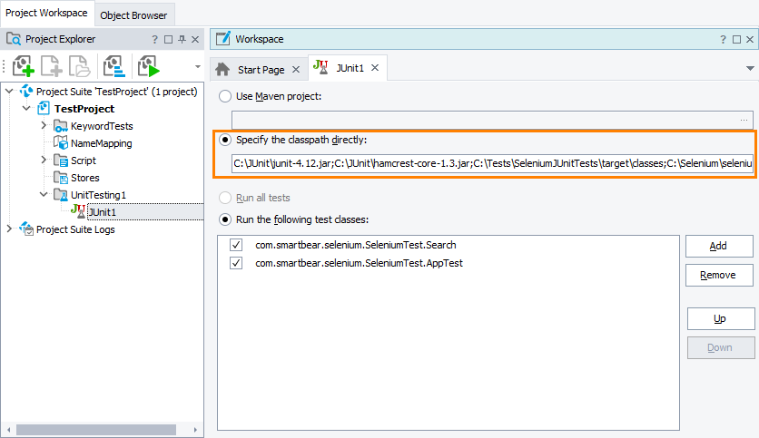 Run JUnit Selenium Tests by classpath