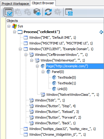 A CEF-based application in the Object Browser
