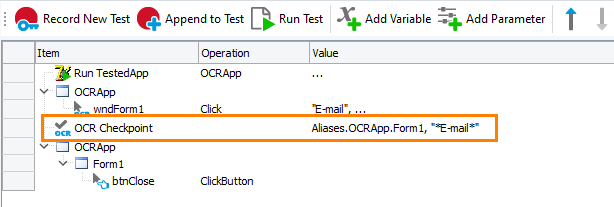 OCR checkpoint in a keyword test