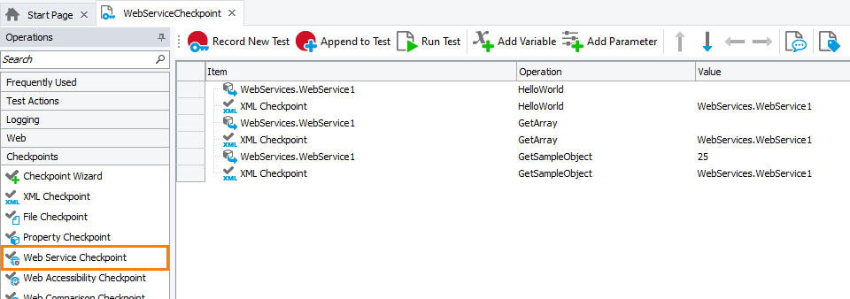 Web Service Checkpoint: Adding Web Service checkpoints to keyword tests