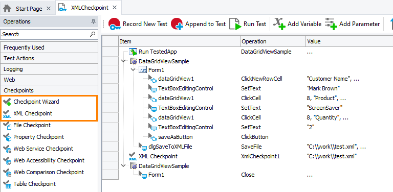 XML Checkpoint: Adding XML checkpoints to keyword tests