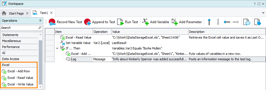 Excel operations