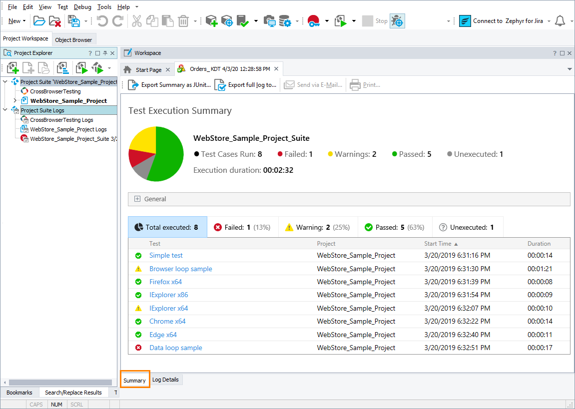 Summary report in TestComplete