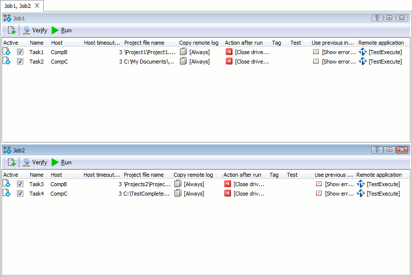 Tasks with the specified properties in the Tasks Editor