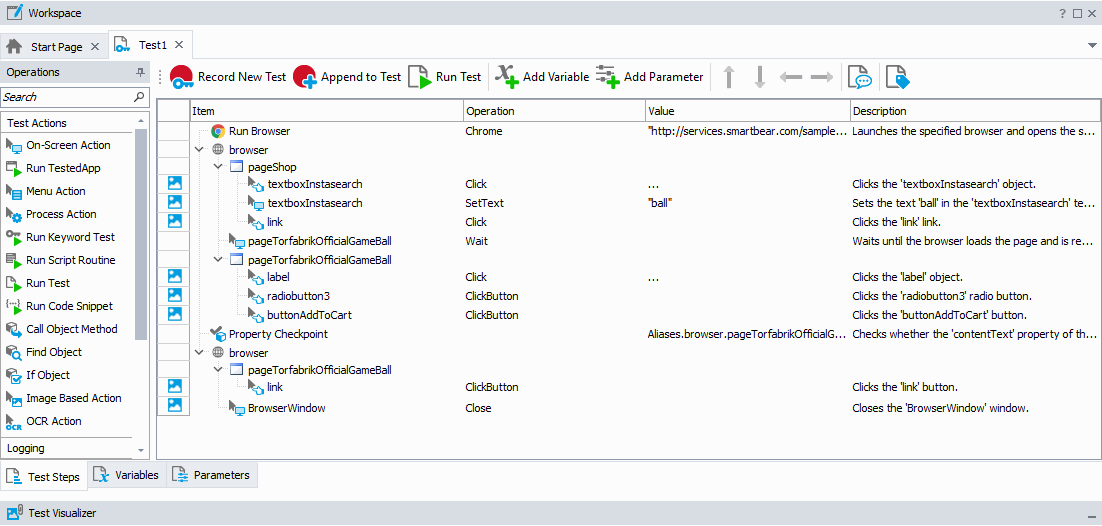 The recorded test Getting Started with TestComplete (Web): The recorded test