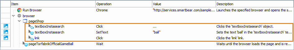 The Search box operations Getting Started with TestComplete (Web): The Search box operations