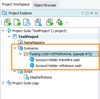 Imported CucumberStudio scenarios in the Project Explorer