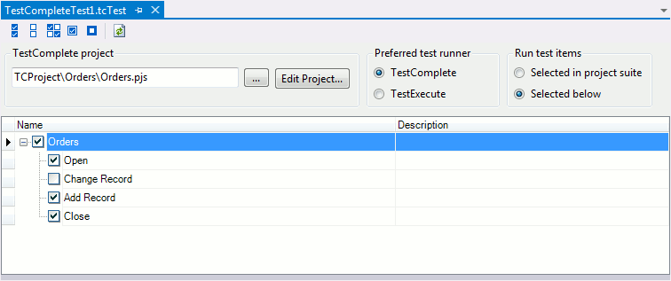 TestComplete integration with Visual Studio: Configuring TestComplete Test item