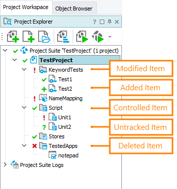 Status icons in Project Explorer