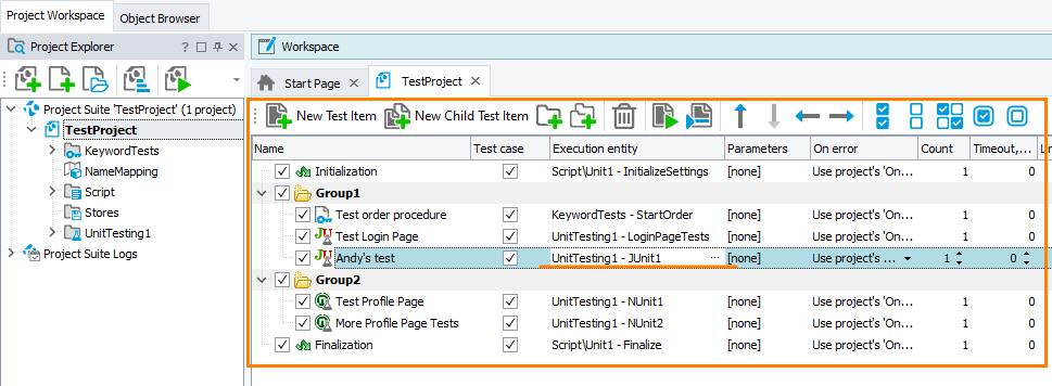 Running Unit Tests as Test Items