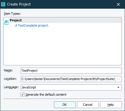 Create Project Dialog