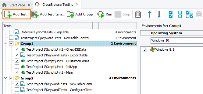 Integration with CrossBrowserTesting.com: Call the Select Tests dialog to assign several tests to a CrossBrowserTesting environment