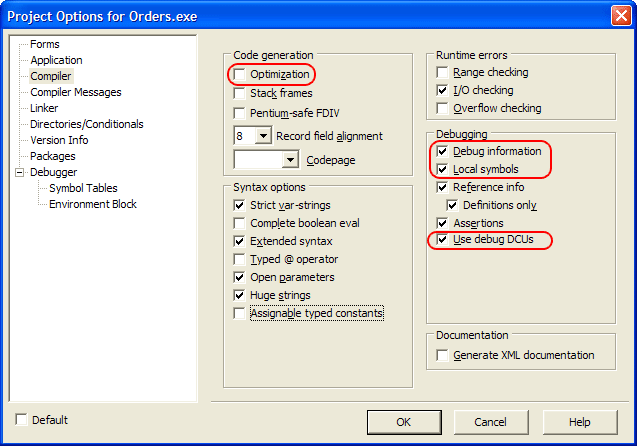 Project Options: Compiler