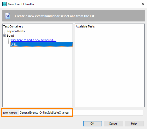 The New Event Handler Dialog