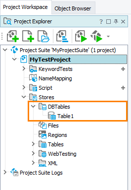 DBTables collection in Project Explorer