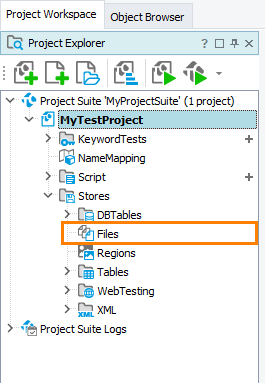 The Files collection of a TestComplete project