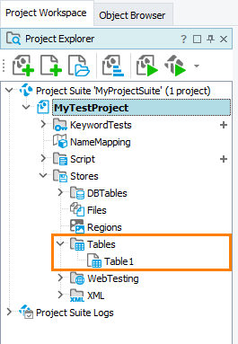 Tables collection in the Project Explorer