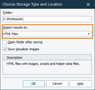 Select HTML Files to export TestComplete test results to HTML