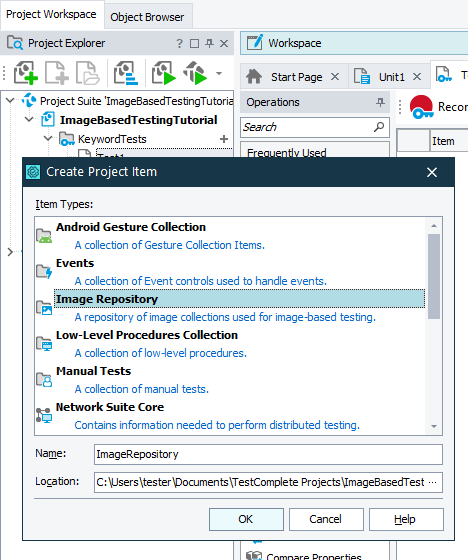 Image-Based Testing Tutorial: Adding Image Repository to project