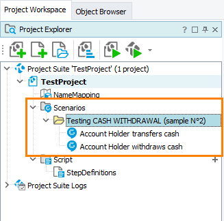 Imported CucumberStudio scenarios in the Project Explorer