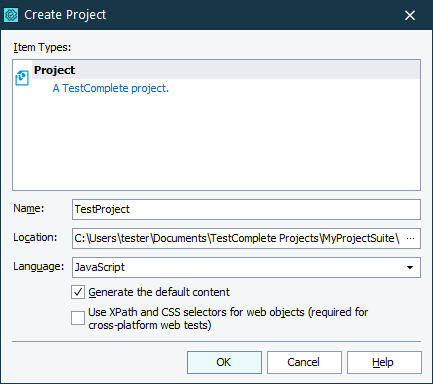 Create Project Dialog